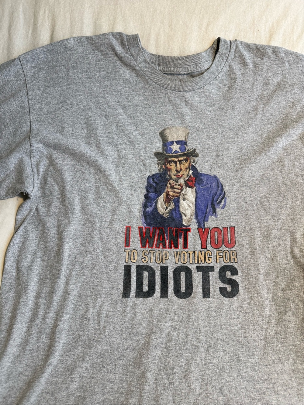 Funny Men's Gray Graphic T-Shirt - 'I Want You To Stop Voting For Idiots” - Picture 2 of 3